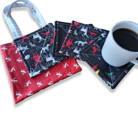 Woodland Mini Hot Pad Coasters Cabin Handmade Hot Mat Trivet Reversible Cloth Coasters