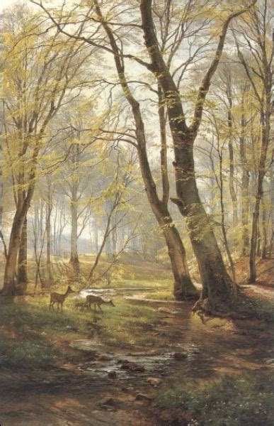 A Woodland Scene With Deer Carl Fredrik Aagaard