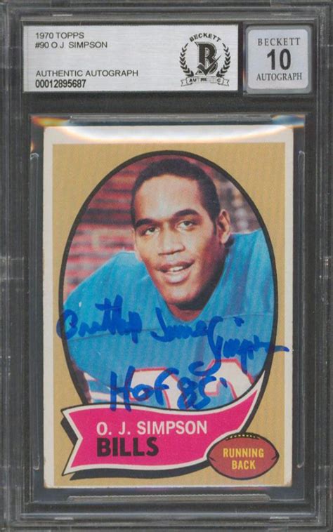 O J Simpson Signed 1970 Topps 90 RC Inscribed HOF 85 BGS