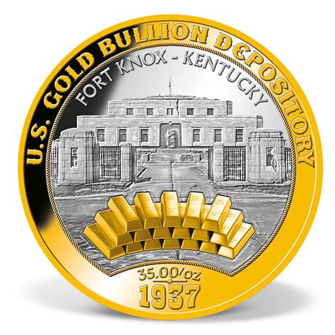 U S Gold Depository Fort Knox Commemorative Coin Gold Layered Gold American Mint