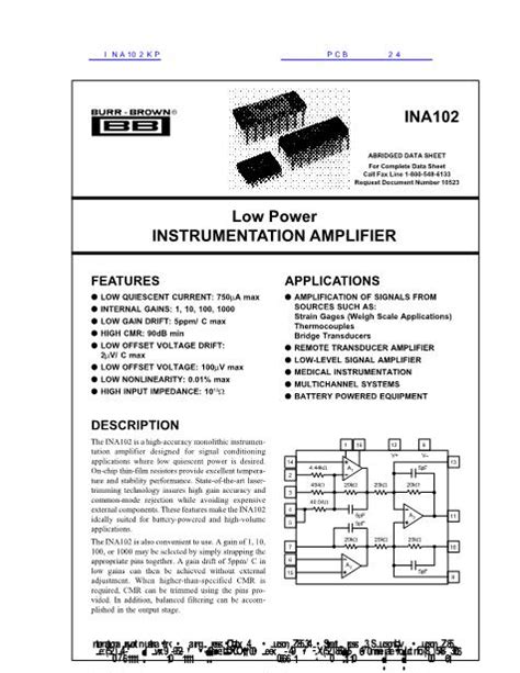 Ina102 Datasheet Pdf文件下载 芯片资料查询 维库电子市场网