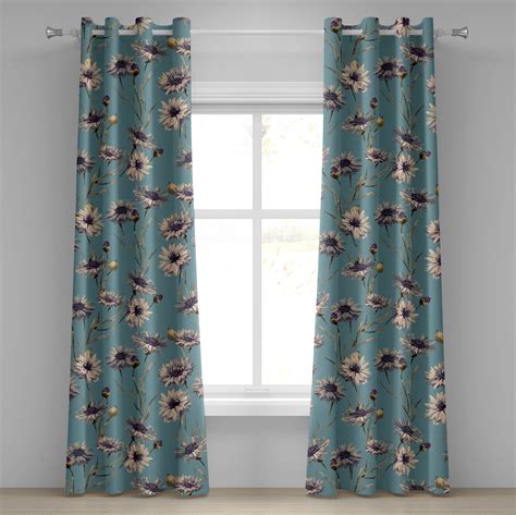 Ambesonne Vintage Flowers Grommet Curtain Cornflowers Print 50x120