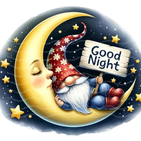 Good Night Moon Gnome Clipart Peaceful Sleep Themed Png Nursery Wall