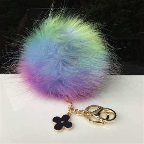 New Faux Fox Fur Pom Pom Bag Keyring Hot Couture Novelty Keychain Pom