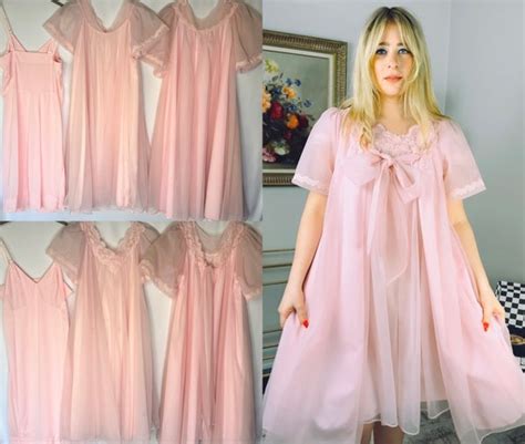 Vintage S Pink Chiffon Piece Lingerie Bedroom Gem