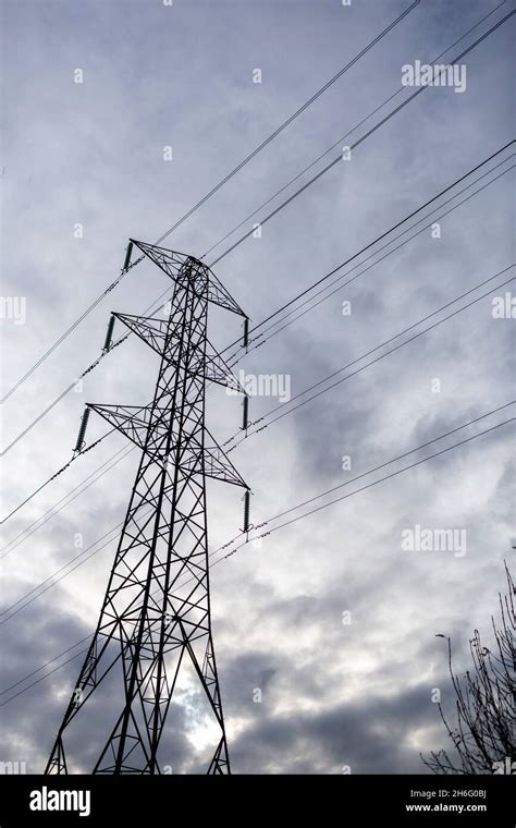 Electricity Pylons Traverse The Pennine Countryside Near Halifax