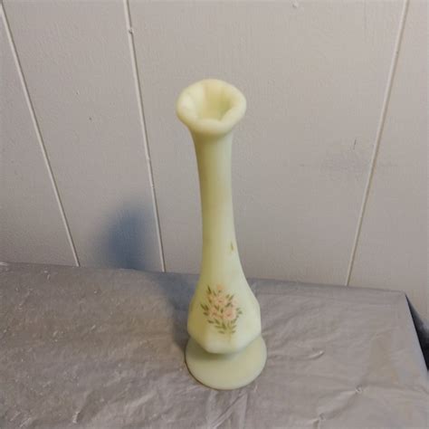 Fenton Custard Uranium Glass Vase Hand Painted Etsy