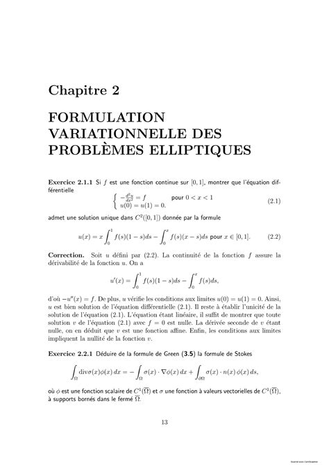 SOLUTION Exercices Corrig S Formulation Variationnelle Des Probl Mes