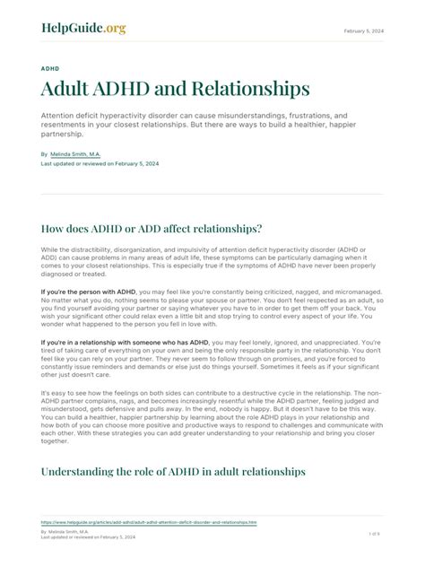 Adult Adhd And Relationships Pdf Attention Deficit Hyperactivity