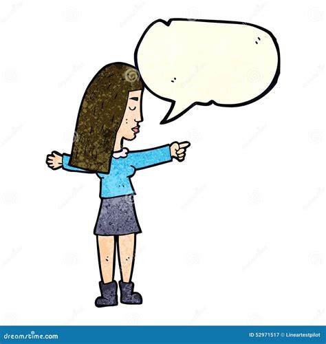 Cartoon Woman Pointing With Speech Bubble Stock Illustration