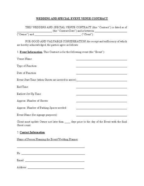 Wedding Venue Event Contract Template Formspal