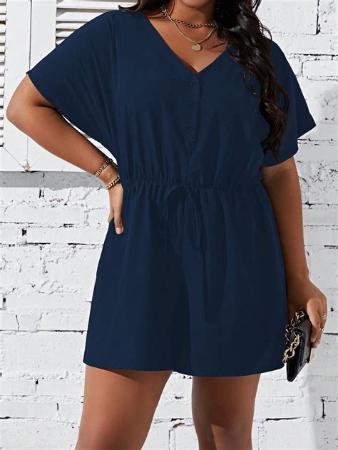 Shein Lune Plus Batwing Sleeve Knot Front Romper Shein Usa