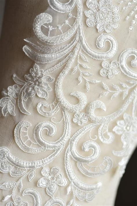 Large Heavy Beaded Bridal Applique Ivory Venice Lace Beaded Applique