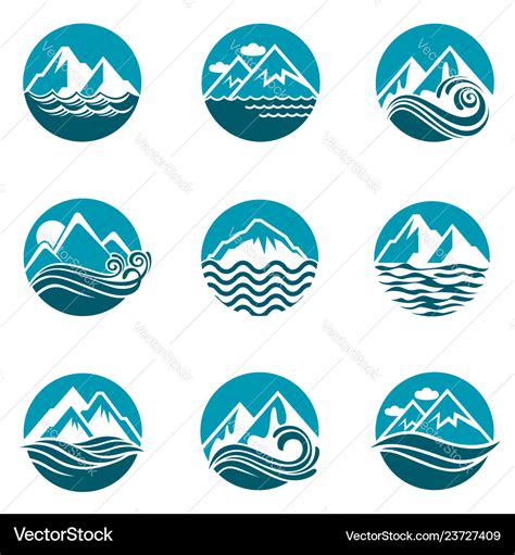 Mountain And Sea Icon Set Royalty Free Vector Image