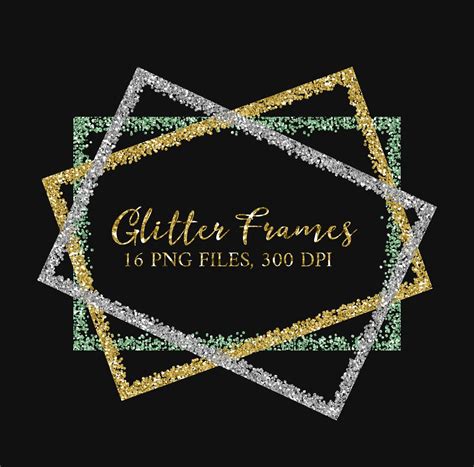 Glitter Frames Borders Clipart Overlays Png Digital Glitter Etsy