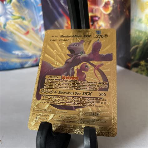 Rare Mewtwo Mew GX Pokemon Gold Foil Fan Art Card Values MAVIN