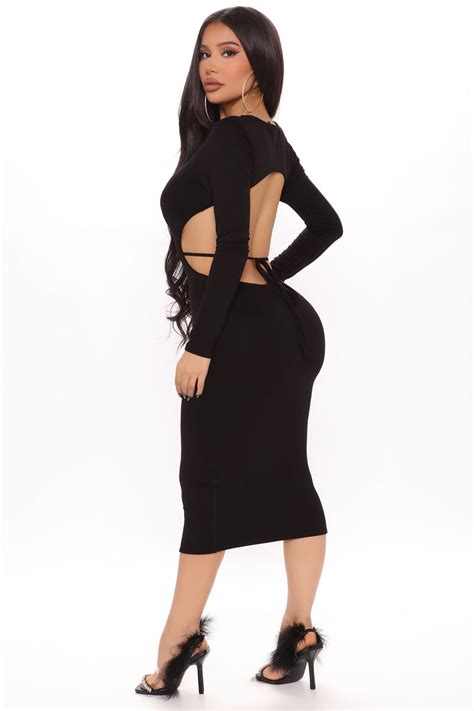 Showing Off Backless Midi Dress Black Fashion Nova Dresses