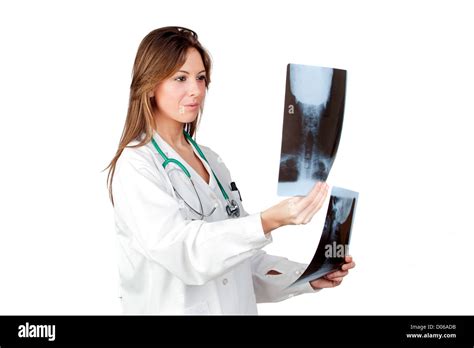 Attractive Doctor With Radiographs Isolated On A Over White Background