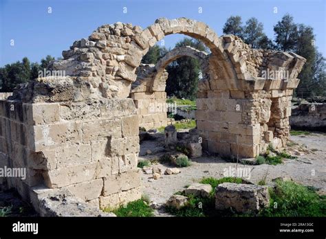 Saranda Kolones Ruins Paphos Republic Of Cyprus Stone Arch Stock