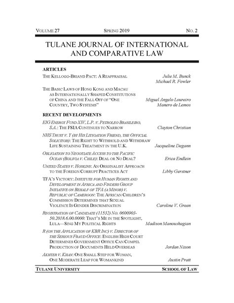 Vol 27 No 2 2019 Tulane Journal Of International And Comparative Law