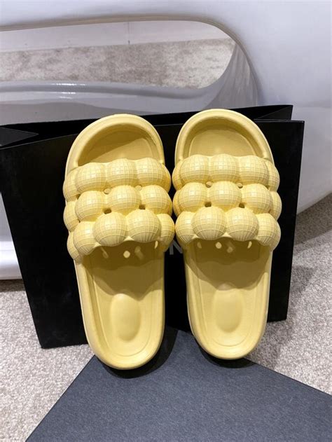 Women Textured Single Band Slides Funky Yellow EVA Slides SHEIN USA