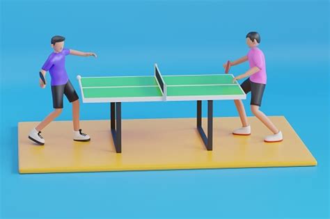 Ilustrasi 3d Dari Dua Teman Bermain Tenis Meja Bermain Tenis Ping Pong