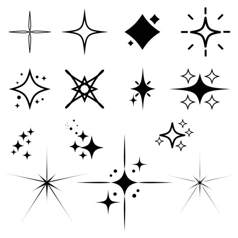 collection  black  white starburst sparkle  shine icons