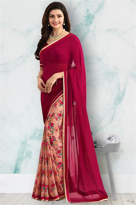 Lajree Designer Red Chiffon Saree Buy Lajree Designer Red Chiffon