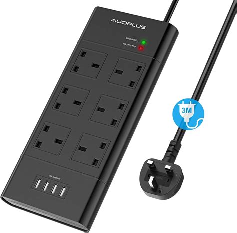 Surge Protected Extension Lead 3m Auoplus 6 Way Power Strip With 4 Usb Slots3250w13a