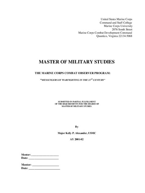 Fillable Online United States Marine Corps Command And Staff Dtic