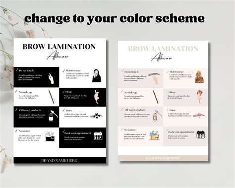 Eyebrow Lamination Aftercare Card Brows Lamination Card Brow Lamination