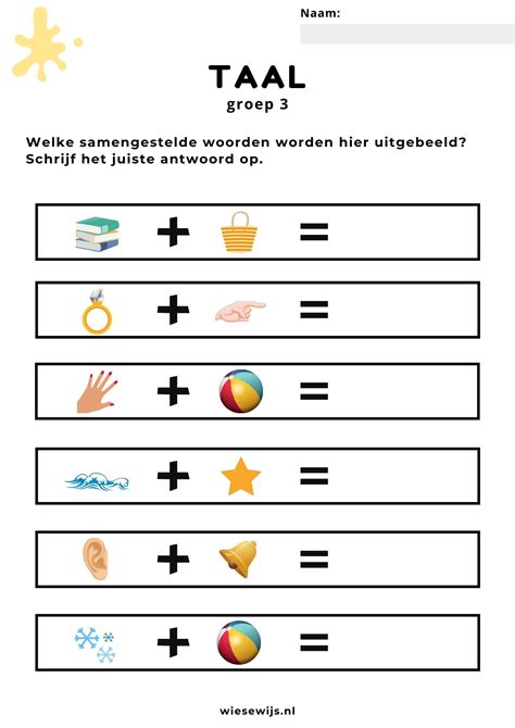 Werkblad Taal Groep 3 Samengestelde Woorden Wiesewijs