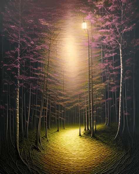 Hyper Realistic Painting of a Magical Forest at Night · Creative Fabrica