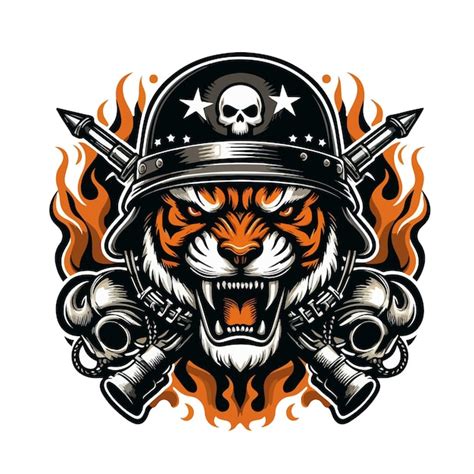 Angry Tiger Skull Usando Capacete Mascote Vetor Em Fundo Branco Vetor