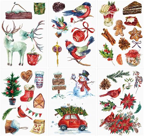 Sheets Christmas Rub On Transfers Stickers For Furniture Vintage Bird