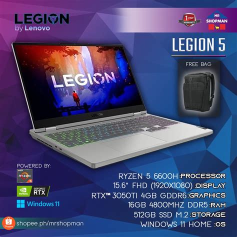 Lenovo Legion 5 Ryzen 5 6600h 156 Fhd Rtx 3050ti 16gb Ram 512gb Ssd 15arh7 Gaming