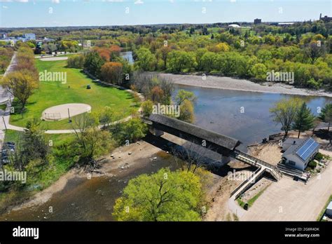An Aerial View Of The Guelph Covered Bridge In Guelph Ontario Canada