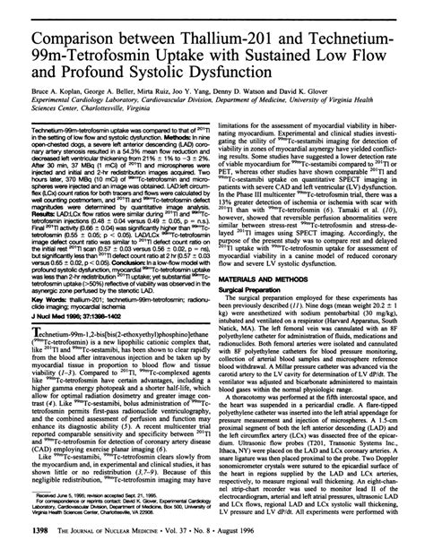 Pdf Comparison Between Thallium And Technetium M Tetrofosmin