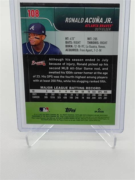 Mavin Topps Stadium Club 2022 Ronald Acuna Jr Image Variation 1991 108