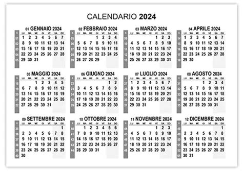 Calendario In Bianco E Nero Per Il 2024 Con Settimane Numerate I366