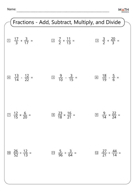 Addition Subtraction Multiplication Division Fractions Works