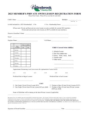 Fillable Online Private Swim Lesson Registration Form Fax Email Print