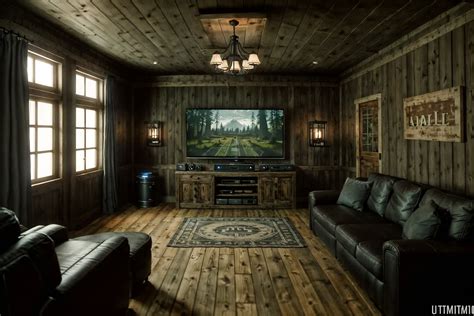 Farmhouse-style (gaming room interior) . with . . cinematic photo ...