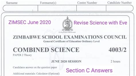 Zimsec June 2020 Combined Science Paper 2 Solutions For Section C