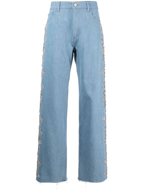 Magda Butrym Crystal Embellished Wide Leg Jeans Farfetch