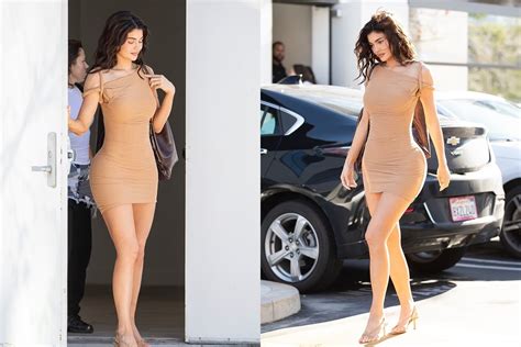 Kylie Jenner Shows Off Her Impressive Curves In A Tight Nude Minidress From Her New Khy