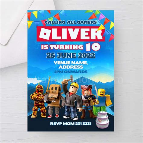 Roblox Birthday Invitation Roblox Invite Roblox Birthday Card Instant Download Digital