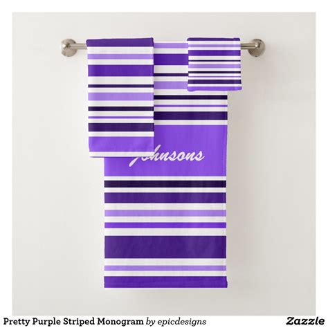 Pretty Purple Striped Monogram Bath Towel Set | Zazzle | Monogrammed ...