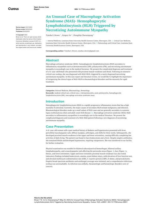 PDF An Unusual Case Of Macrophage Activation Syndrome MAS