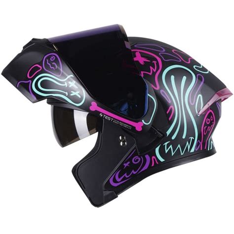 CASCO ABATIBLE ICH 3120 GHOST NEGRO MATE FUSCIA VISOR AZUL Cascos PB